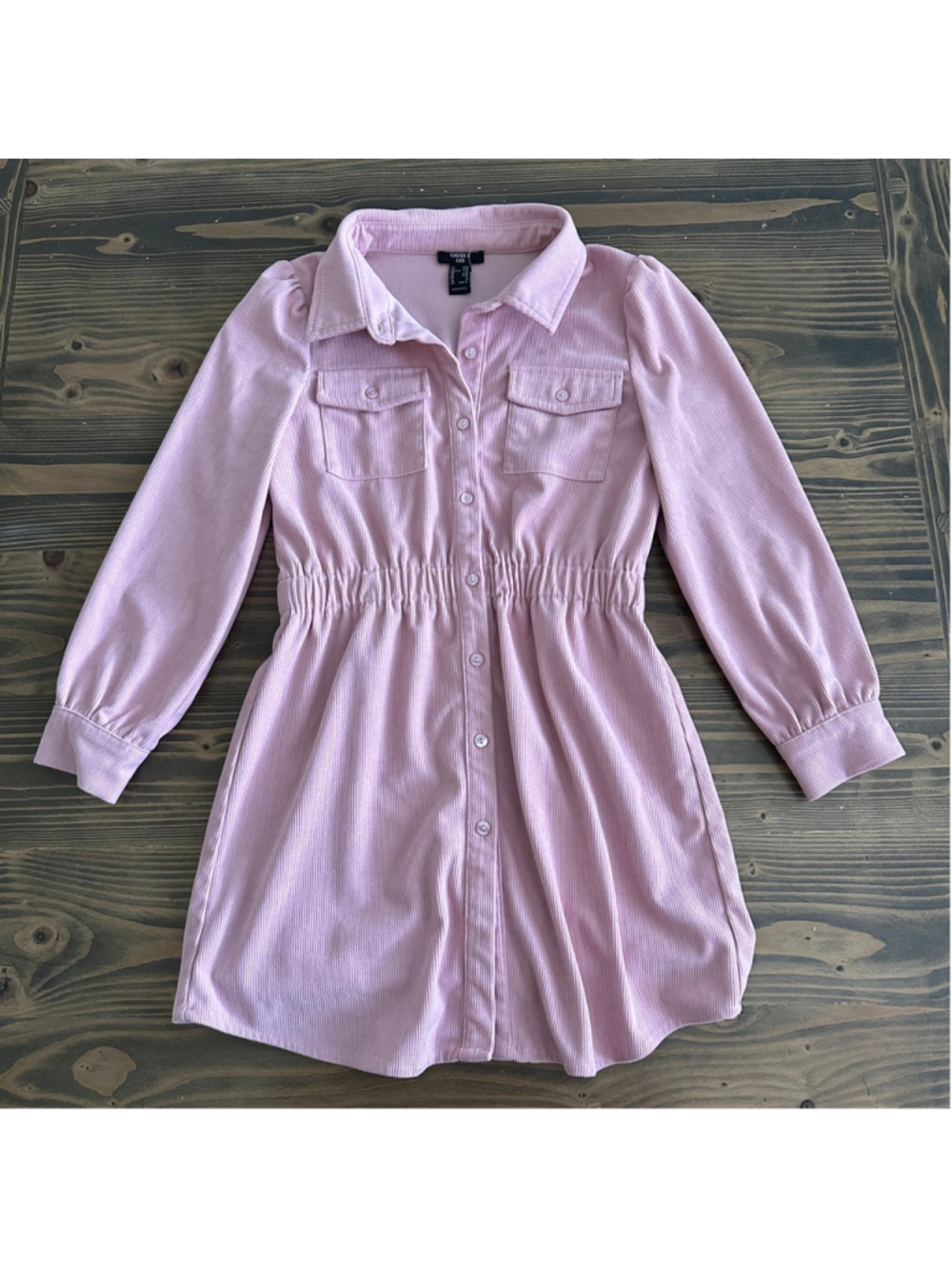 Forever 21 Kids Corduroy Dress Girls 10 Pink Button Front Shirt Dress